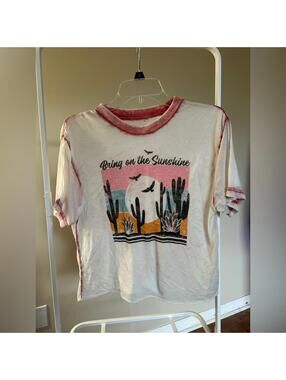 Pretty Rebellious White Tee with Pink Tie-Dye Trim and Logo